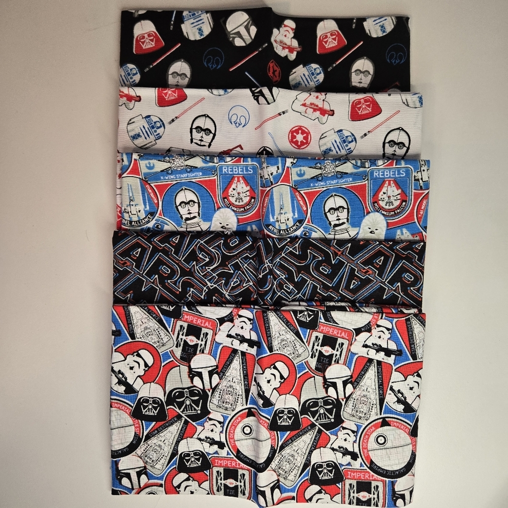 Star Wars Fabric Set Of 5 Fat Quarters Red White Blue Black Lucasfilm Cotton New